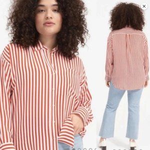 Everlane Womens Clean Silk Relaxed Shirt Striped Rust Burnt Orange Sz 2